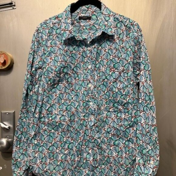 J Crew Leaves & Berries Green Blue Popover Button Front Shirt - Picture 4 of 16